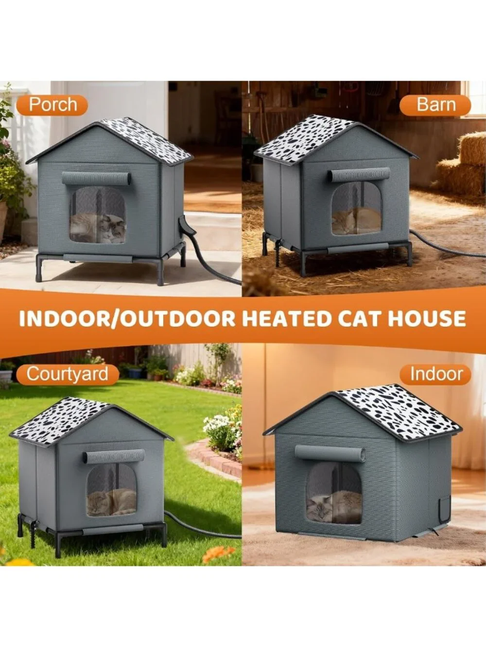 Heated Outdoor Cat House - Weatherproof Insulated Shelter with Heating Pad for